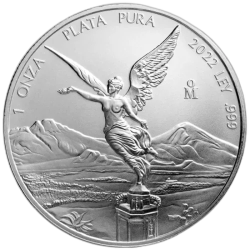 Srebrna moneta Mexican Libertad 1 oz 2022 – Skrzydlata Wiktoria na tle wulkanów