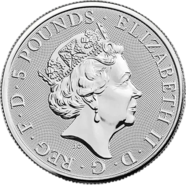The-Royal-Tudor-Beasts-Yale-of-Beaufort-2-uncje-Srebra-2022-awers Srebrna Moneta Tudor Beasts Yale Beaufortów 2 oz Wielka Brytania 2023 | Ag 9999