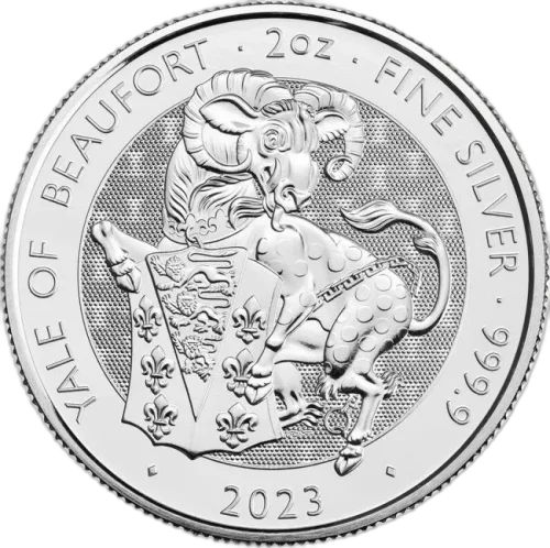 The-Royal-Tudor-Beasts-Yale-of-Beaufort-2-uncje-Srebra-2022-rewers Srebrna Moneta Tudor Beasts Yale Beaufortów 2 oz Wielka Brytania 2023 | Ag 9999