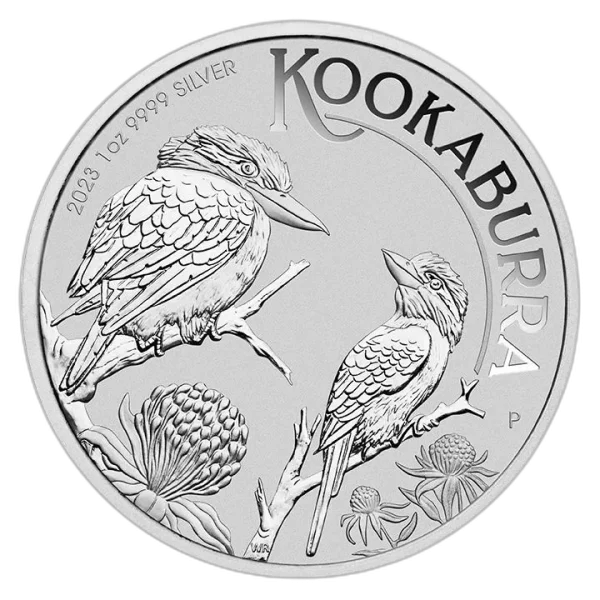 srebrna moneta Kookaburra 2023 Australia Perth Mint 1oz Ag 9999 dwa ptaki waratah