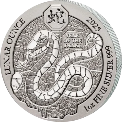 Srebrna Moneta Rok Węża Rwanda Lunar Ounce 1oz BU 2025 Ag 999 Srebrna moneta Rok Węża Rwanda Lunar Ounce 1oz BU 2025 Ag 999 — mozaikowy wąż Numistrade Mint 9. emisja serii nominał 50 RWF