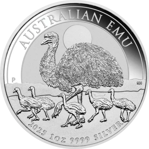 Srebrna moneta Australijski Emu 1 uncja 2025 Perth Mint – emu z pięciorgiem piskląt