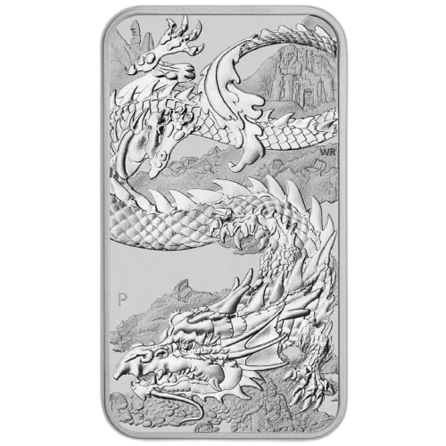 Sztabko-Moneta-Dragon-1-uncja-Srebra-2023-rewers Srebrna sztabko-moneta Rectangular Dragon 1oz Australia Perth Mint 2023 Ag 9999 Karol III