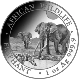 Somalia-African-Wildlife-Elephant-1-uncja-Srebra-2026-front-modified-w Słoń Somalijski 1 oz 2026 – Moneta Srebrna 9999 (1 uncja)