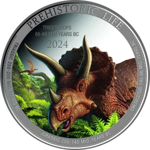 Prehistoric-Life-II-Triceratops-kolorowany-1-uncja-Srebra-2024-rewers Congo: Prehistoric Life II – Triceratops kolor 1 uncja Srebra 2024