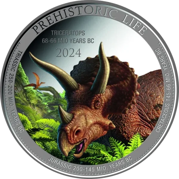 Prehistoric-Life-II-Triceratops-kolorowany-1-uncja-Srebra-2024-rewers Congo: Prehistoric Life II – Triceratops kolor 1 uncja Srebra 2024