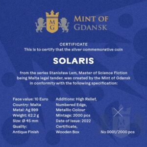 Mennica Gdańska :Solaris Stanisław Lem 2 uncje srebra 2022 - obrazek 6