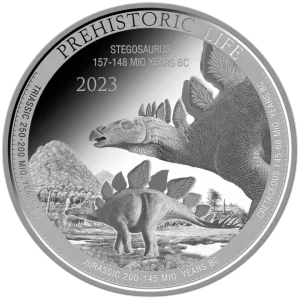 prehistoric-life-stegosaurus-1-oz-2023-rewers Congo: Prehistoric Life Stegosaurus 1 uncja srebra 2023