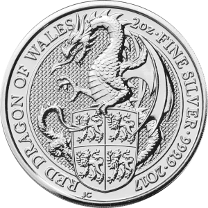 Srebrna Moneta Czerwony Smok Walii 2 oz Wielka Brytania 2018 | Queen's Beasts Ag 9999