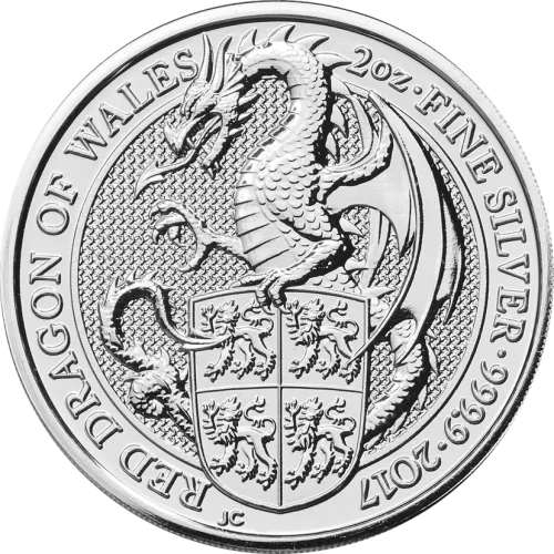 Srebrna Moneta Czerwony Smok Walii 2 oz Wielka Brytania 2018 | Queen's Beasts Ag 9999