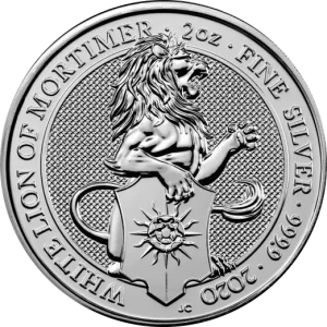Bestie-Krolowej-Bialy-Lew-Mortimerow-2-uncje-Srebra-2020-rewers Srebrna Moneta Biały Lew Mortimera 2 oz Wielka Brytania 2020 | Queen's Beasts Ag 9999
