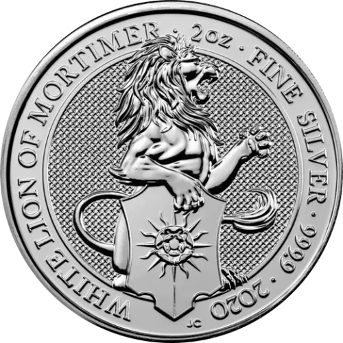Srebrna Moneta Biały Lew Mortimera 2 oz Wielka Brytania 2020 | Queen's Beasts Ag 9999