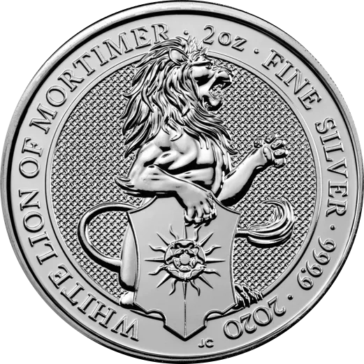 Bestie-Krolowej-Bialy-Lew-Mortimerow-2-uncje-Srebra-2020-rewers Srebrna Moneta Biały Lew Mortimera 2 oz Wielka Brytania 2020 | Queen's Beasts Ag 9999