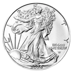 Srebrna moneta American Eagle 1oz BU USA 2026 Ag 999 — Walking Liberty Weinman bielik Damstra US Mint nominał 1 USD 40. rocznica serii
