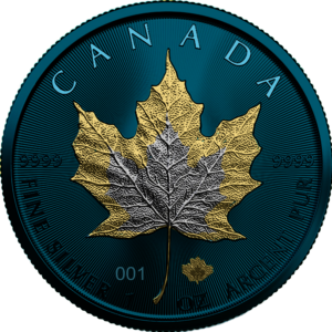 Srebrna moneta Space Metals III Maple Leaf 1 oz Kanada 2022 Ag 9999 ruthen złocenie koloryzacja