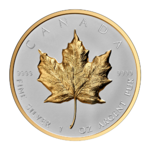 Srebrna moneta Maple Leaf Gold Ultra High Relief 1oz Kanada 2023 Ag 9999 — złocenie 24K rewers Reverse Proof