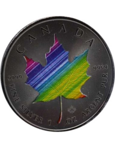 Srebrna moneta Maple Leaf Rainbow Ruthenium 1oz Kanada 2022 Ag 999 — holograficzny liść klonowy czarny ruten tęcza