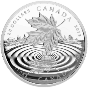 Srebrna moneta Maple Leaf Reflection Proof 1oz Kanada 2015 Ag 9999 — mikrograwer laser frosting Lilyane Coulombe Susanna Blunt Royal Canadian Mint