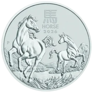 Srebrna Moneta Lunar III Rok Konia 2 oz Australia 2026 Ag 9999-rewers Srebrna moneta Lunar III Rok Konia 2 oz 2026 Perth Mint – klacz i źrebię w galopie
