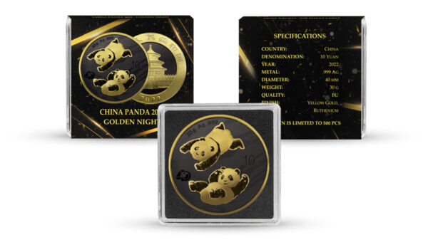 Chińska Panda: Golden Night Kolor 1 uncja srebra 2022