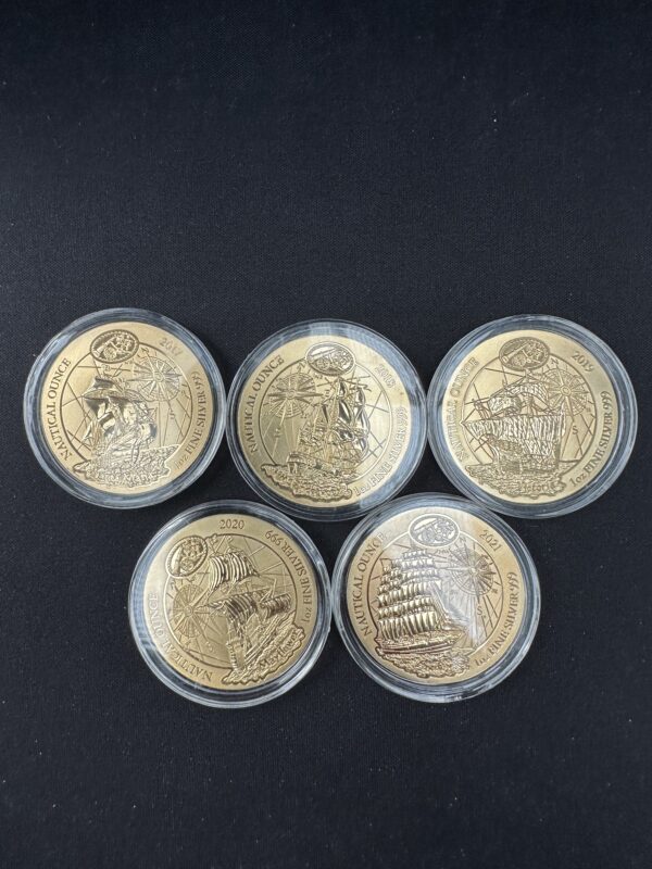 Nautical Ounce Złocenie 5 x 1 oz (2017–2021) – Moneta Srebrna 999 (1 uncja)