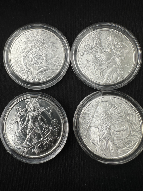 Srebrne medale Aztec Mythology 4x1 uncja srebra - Ag 999 USA