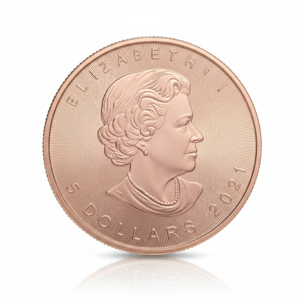 Kanadyjski Liść Klonowy Pink Gold 1 uncja srebra 2021 – Ag 9999-awers Srebrna Moneta Kanadyjski Liść Klonowy Pink Gold 1 oz 2021 | Ag 9999