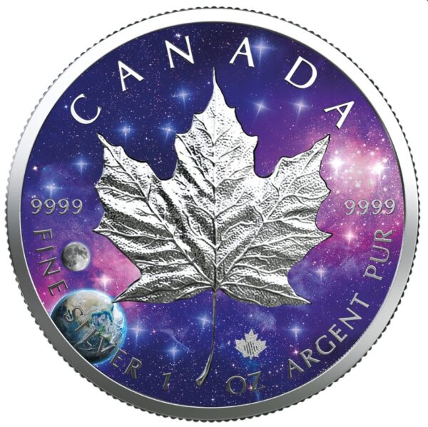 Srebrna moneta Galaxy II Maple Leaf Glowing Galaxy 1 oz Kanada 2020 Ag 9999 Glow in the Dark