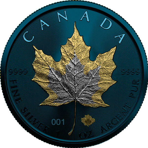 Srebrna moneta Space Metals III Maple Leaf 1 oz Kanada 2022 Ag 9999 ruthen złocenie koloryzacja
