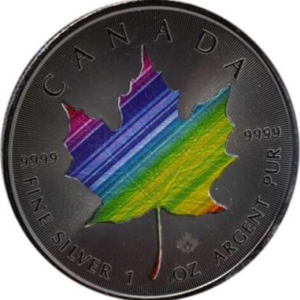 Srebrna moneta Maple Leaf Rainbow Ruthenium 1oz Kanada 2022 Ag 999 — holograficzny liść klonowy czarny ruten tęcza