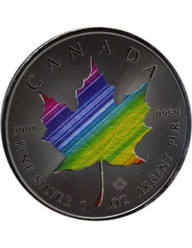 Srebrna moneta Maple Leaf Rainbow Ruthenium 1oz Kanada 2022 Ag 999 — holograficzny liść klonowy czarny ruten tęcza