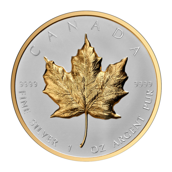 Srebrna moneta Maple Leaf Gold Ultra High Relief 1oz Kanada 2023 Ag 9999 — złocenie 24K rewers Reverse Proof