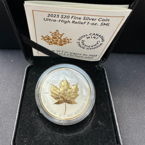 Srebrna Moneta Liść Klonowy Gold Ultra High Relief 1oz Kanada 2023 | Ag 9999