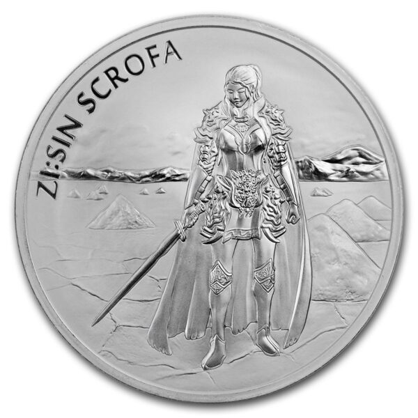 Srebrna Moneta ZISIN Scrofa 1oz BU Korea 2019 Ag 999 Srebrna moneta ZI:SIN Scrofa 1oz BU Korea Południowa 2019 Ag 999 — Dwunastu Strażników KOMSCO latent image tarcza Chiwoo nominał 1 Clay nakład 40 000