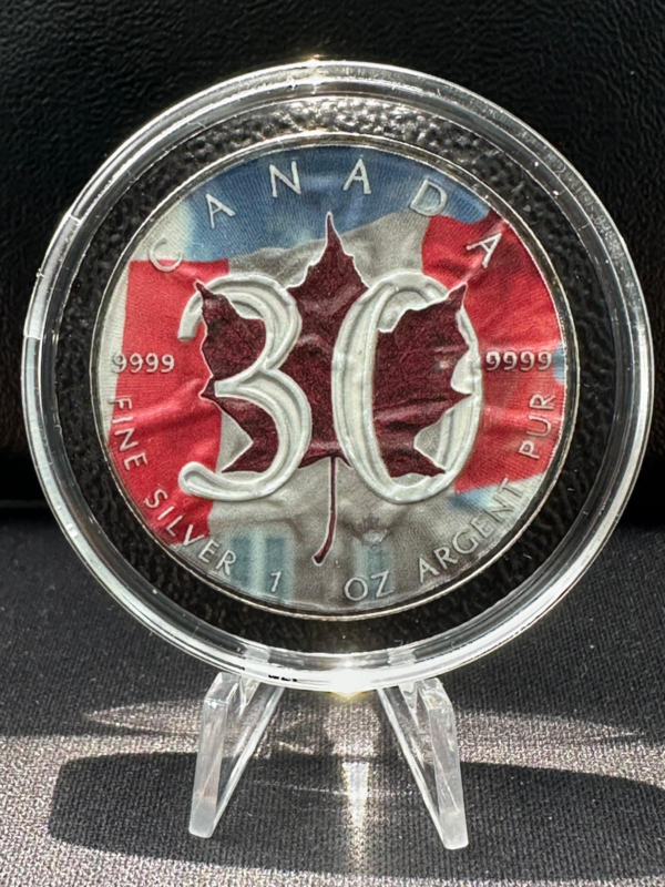 111 Srebrna Moneta Liść Klonowy 30th Anniversary Kolor 1oz Kanada 2018 | Ag 9999