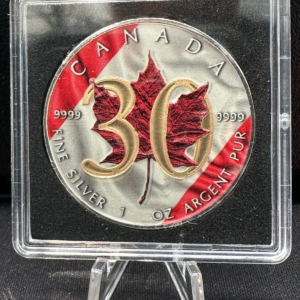 Srebrna Moneta Liść Klonowy 30th Anniversary Złocenie 1oz Kanada 2018 | Ag 9999