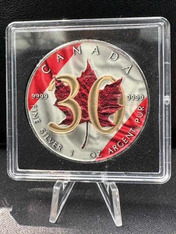 Srebrna Moneta Liść Klonowy 30th Anniversary Złocenie 1oz Kanada 2018 | Ag 9999